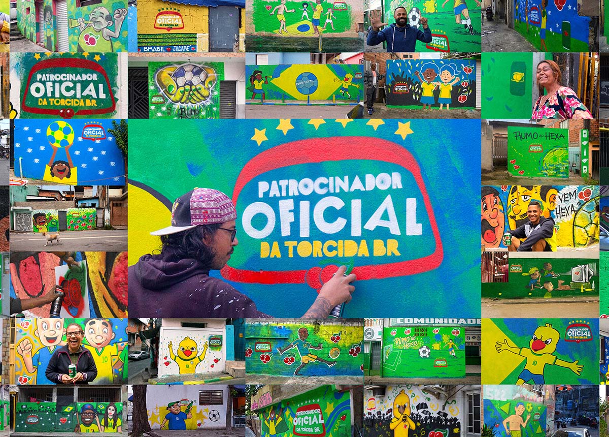 Guaraná Antarctica patrocina muros pintados nas comunidades para torcer pela seleção