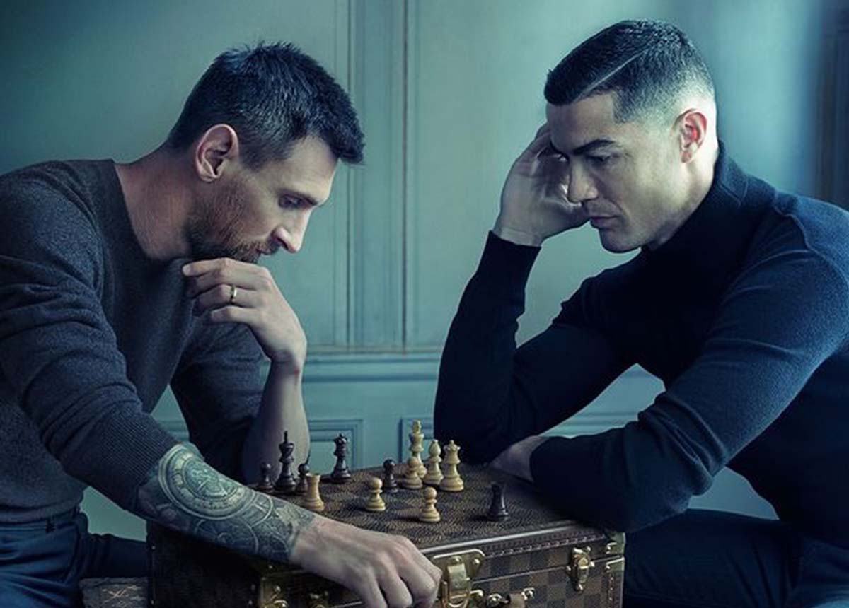 Messi e Cristiano Ronaldo se enfrentam no xadrez em campanha da Louis Vuitton