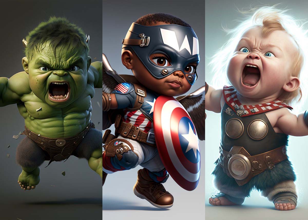 Marvel Heroes Baby criados com IA no MidJourney por Topher Welsh