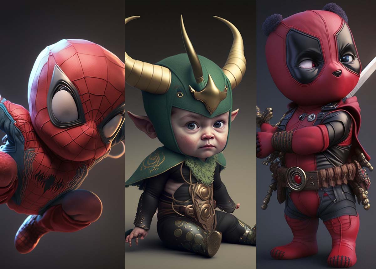Marvel Heroes Baby criados com IA no MidJourney por Topher Welsh Segunda parte